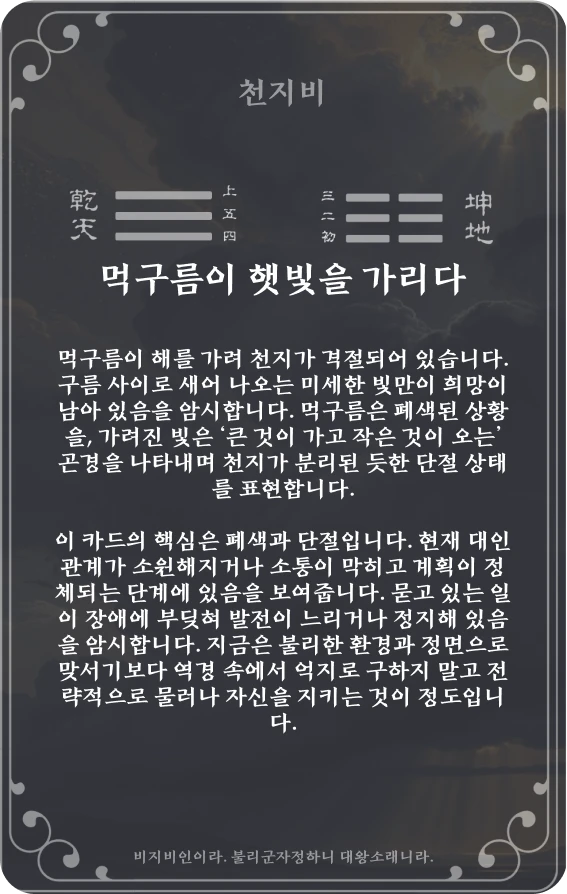 비괘 카드 뒷면: 제12괘 천지비