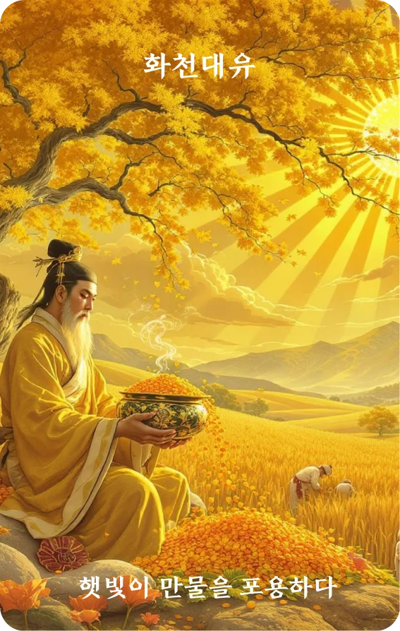 대유괘 카드 앞면: 풍성·일조용만물(日照容萬物)