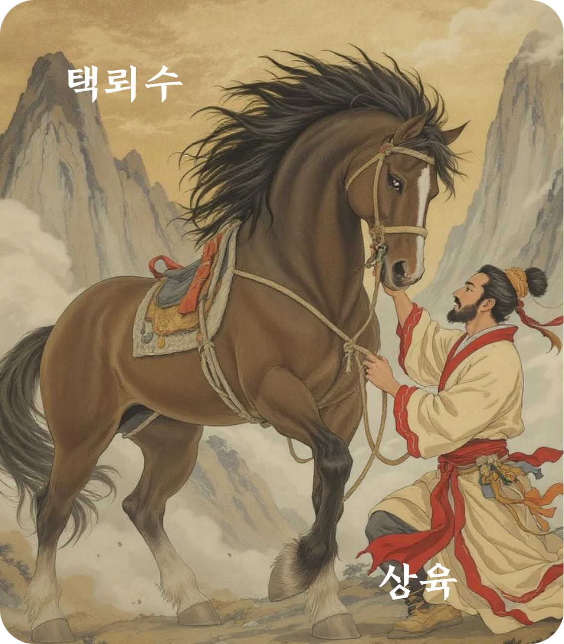 수괘 상육 효 카드: 왕용형우서산