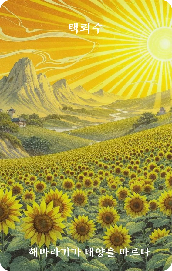 수괘 카드 앞면: 추수·규화축일광(葵花逐日光)