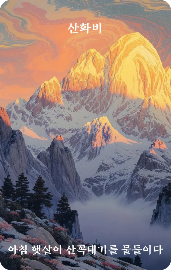 비괘 카드 앞면: 문식·조양염산전(朝陽染山巔)