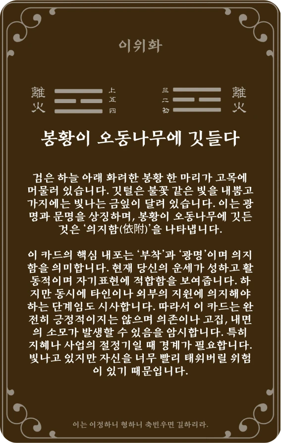 리괘 카드 뒷면: 제30괘 리위화