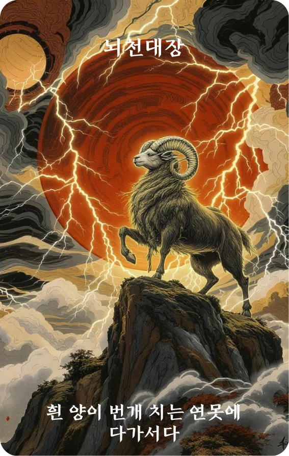 대장괘 카드 앞면: 강건·백양임뇌연(白羊臨雷淵)