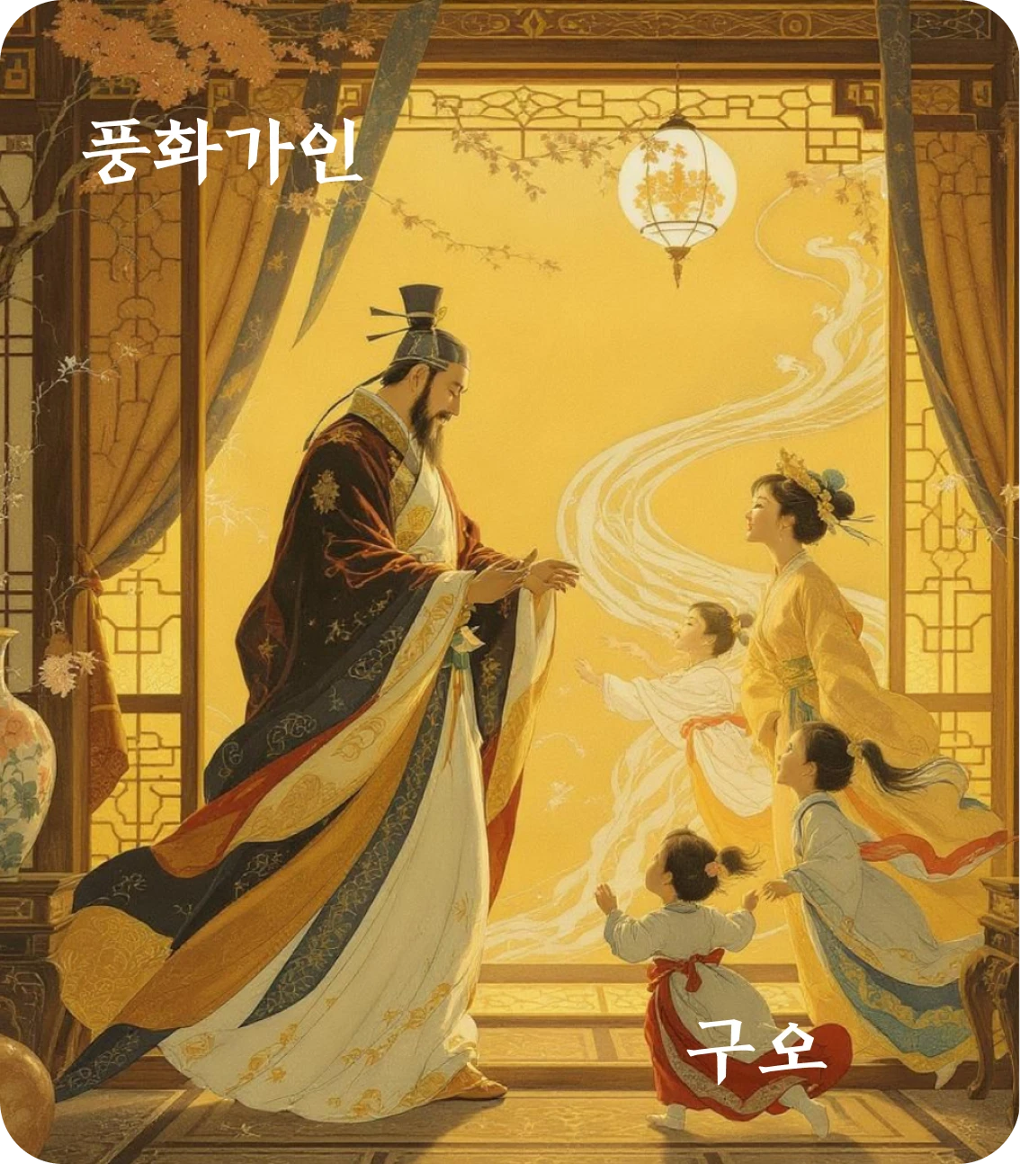 가인괘 구오 효 카드: 왕가유가