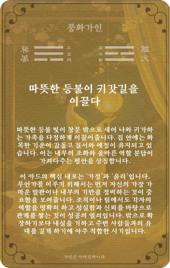 가인괘 카드 뒷면: 제37괘 풍화가인