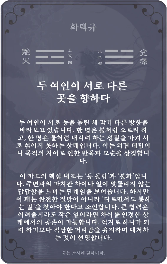 규괘 카드 뒷면: 제38괘 화택규