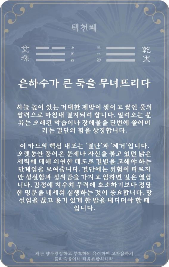 쾌괘 카드 뒷면: 제43괘 택천쾌