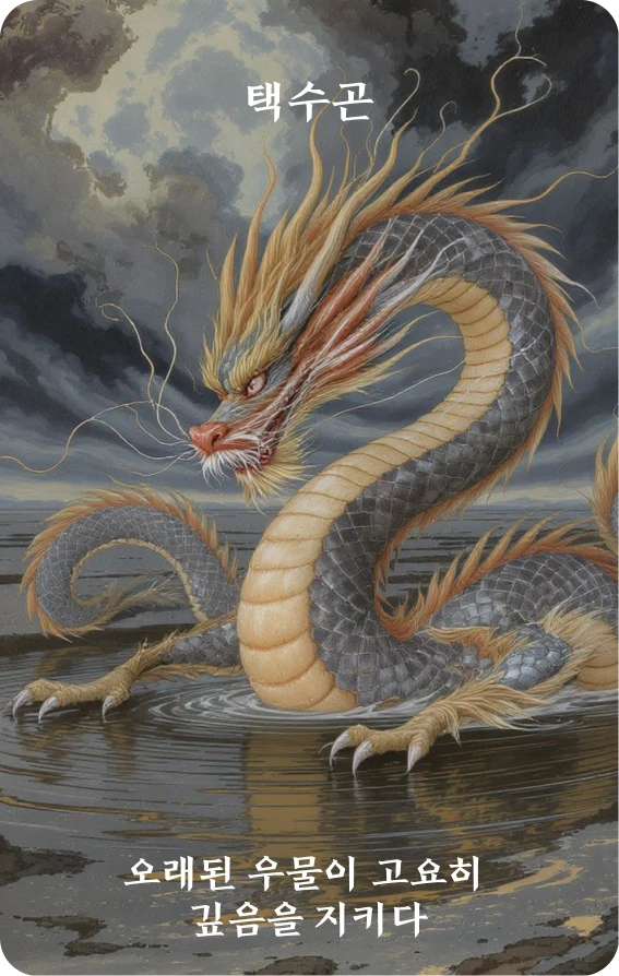 곤괘 카드 앞면: 곤경·유룡곤천탄(游龍困淺灘)