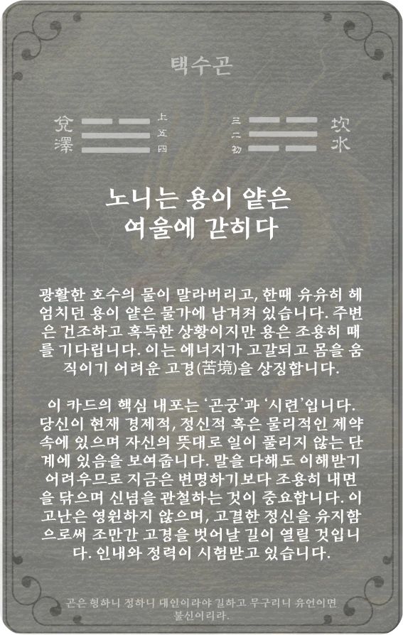 곤괘 카드 뒷면: 제47괘 택수곤