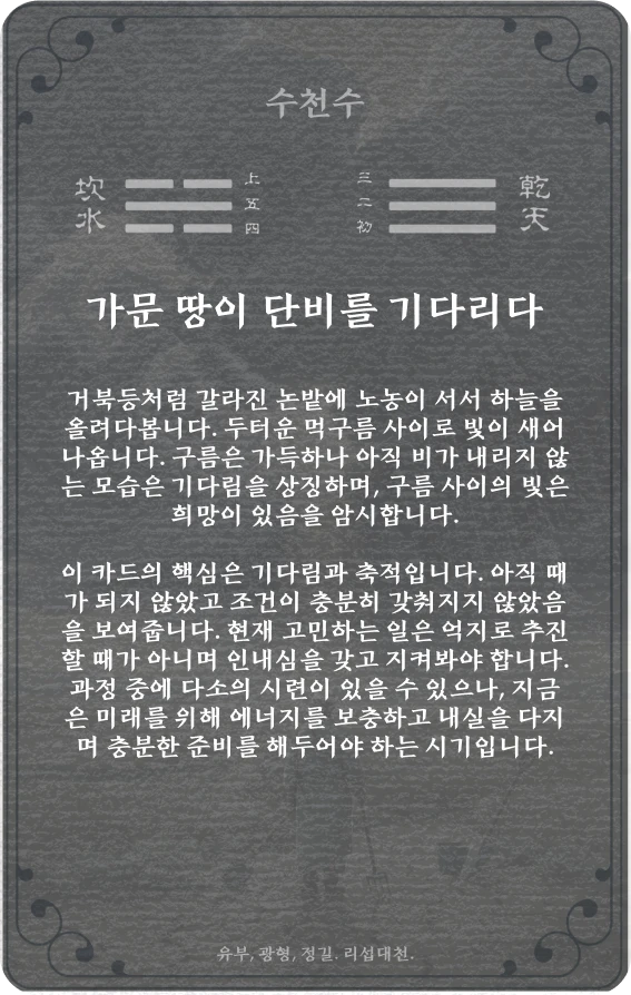 수괘 카드 뒷면: 제5괘 수천수